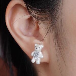 Cute Bear Earrings with Gemstone Accent